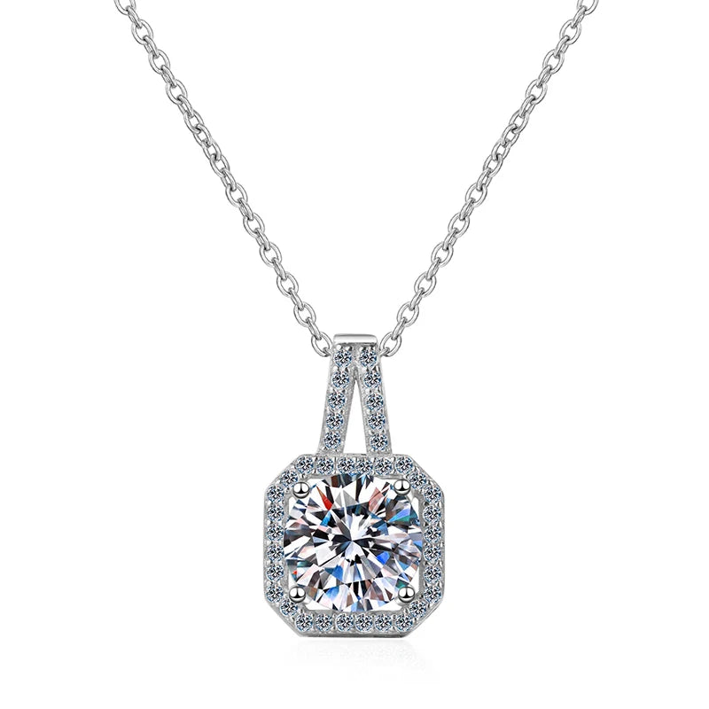 Moissanite Pendant Sterling Silver Diamond Necklace