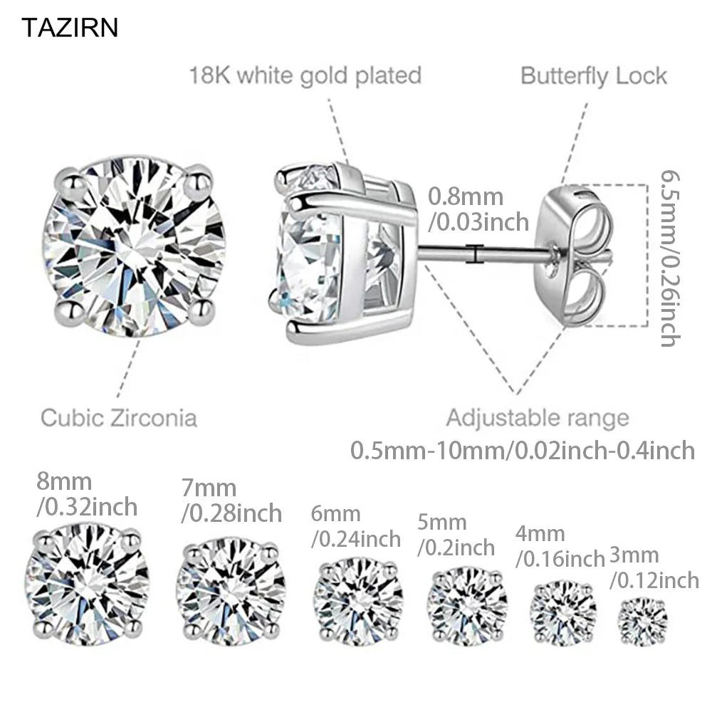 Sterling Silver Platinum Plated Round Cubic Zirconia Earrings