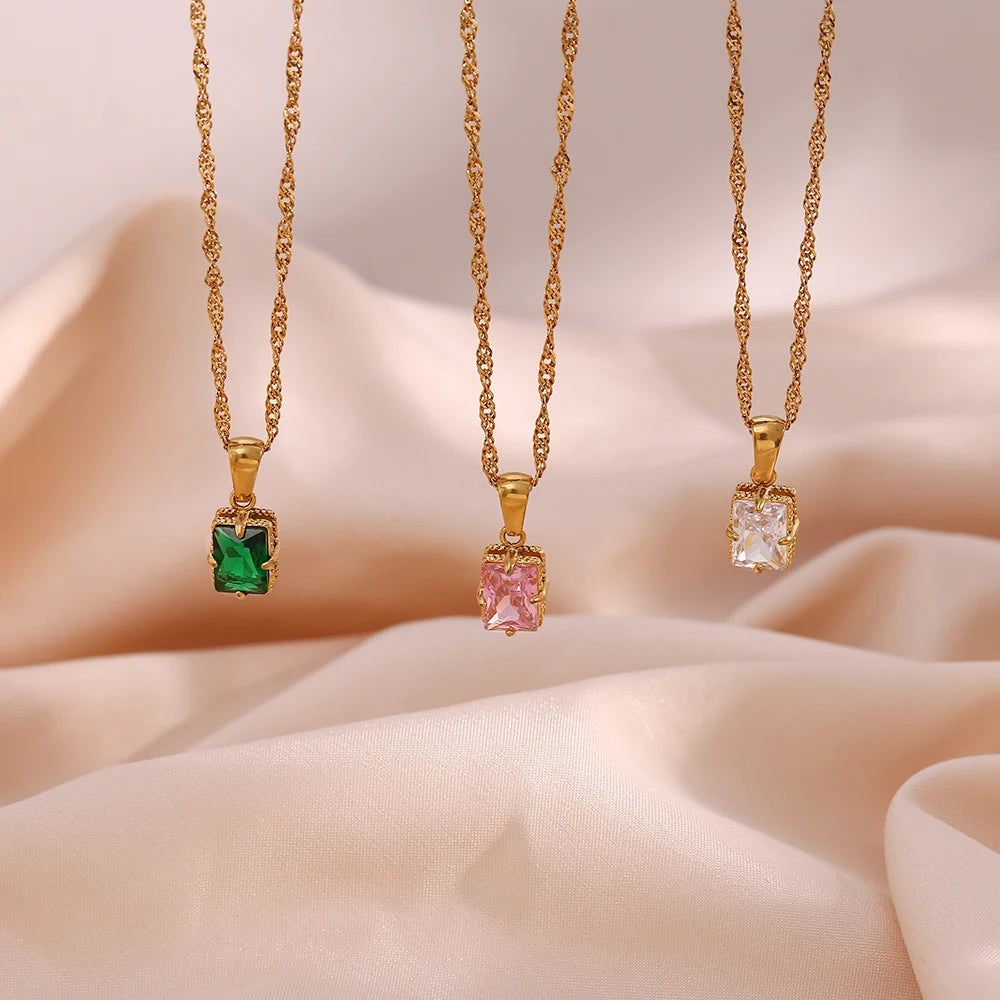 High Quality 18K Gold Plated Zircon Pendant Necklaces Water Wave Chain