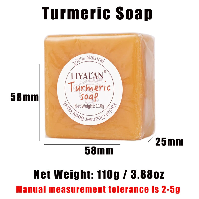 LIYALAN Turmeric Face Soap Acne Treatment Dark Spot Correcting Moisturizing Handmade Bath Soap
