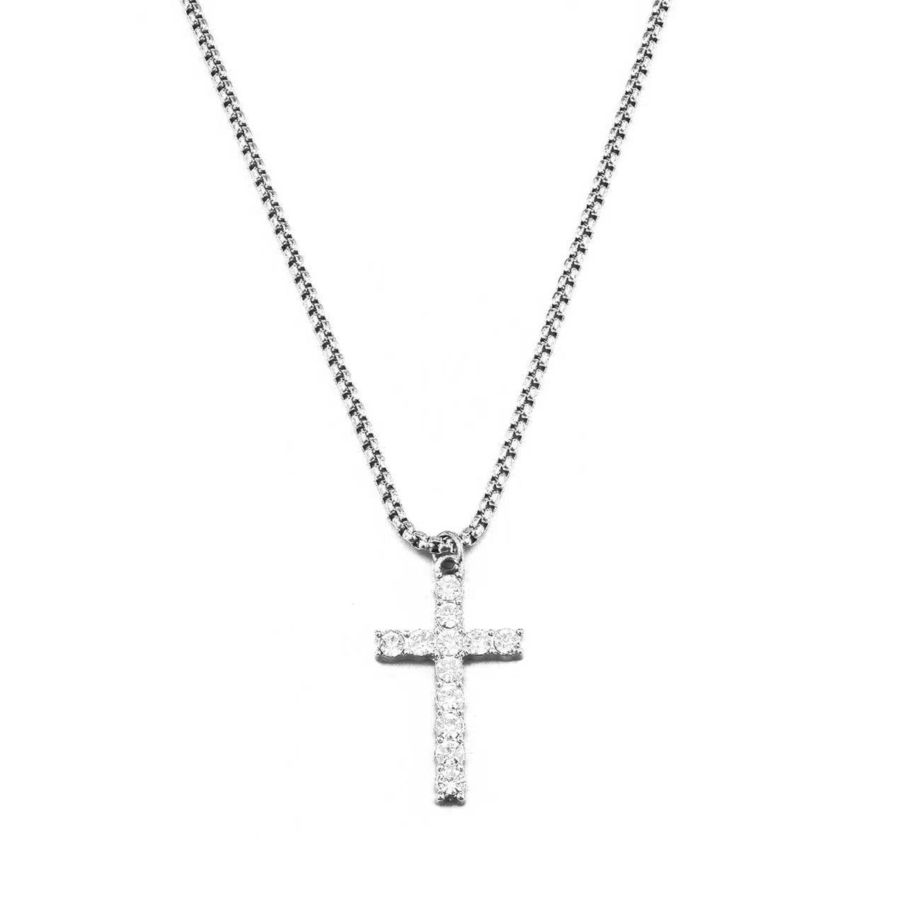 Titanium Stainless Steel Diamond Cross Necklace