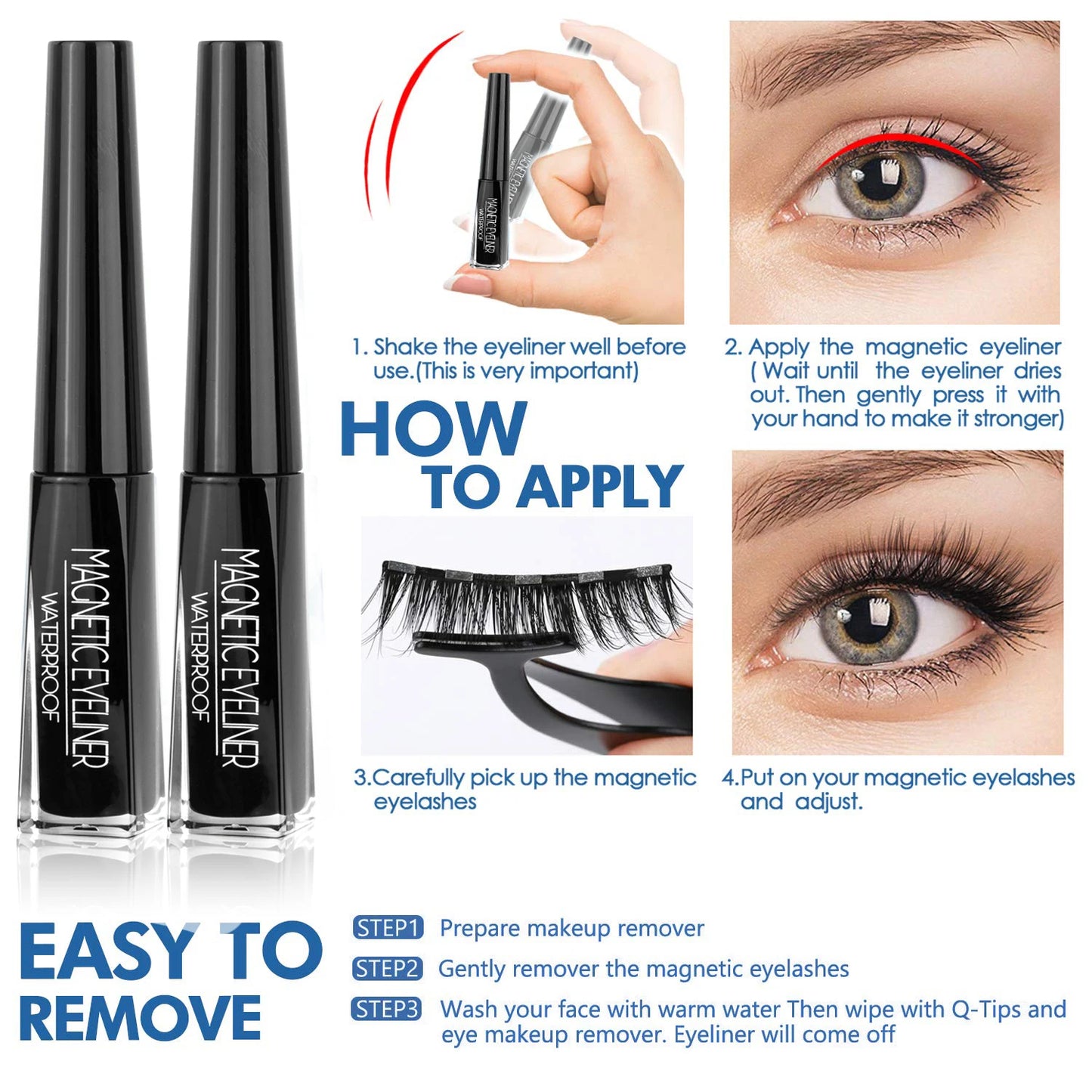 3D Magnetic Eyelashes with Eyeliner Kit 5 Pairs Reusable False Eyelashes Natural Look Magnetic Lashes