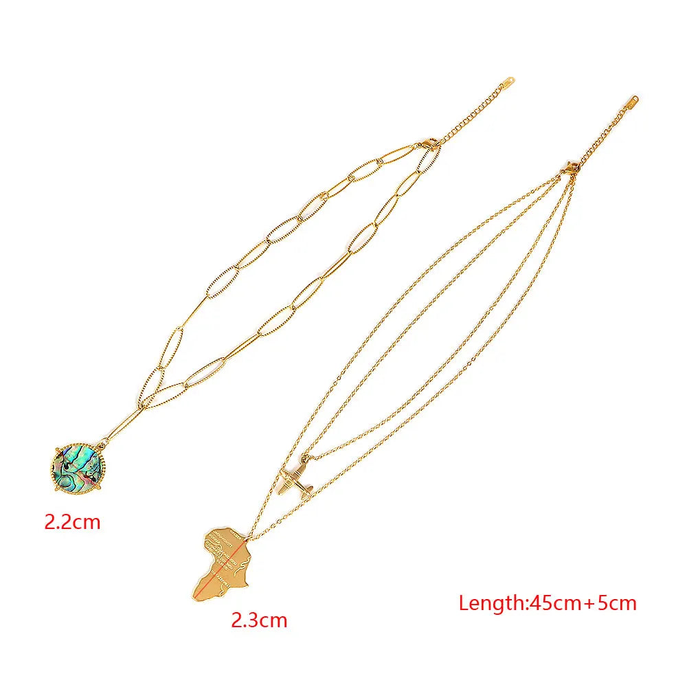 Africa’s Map & Airplane Pendant Necklace Silver/Gold