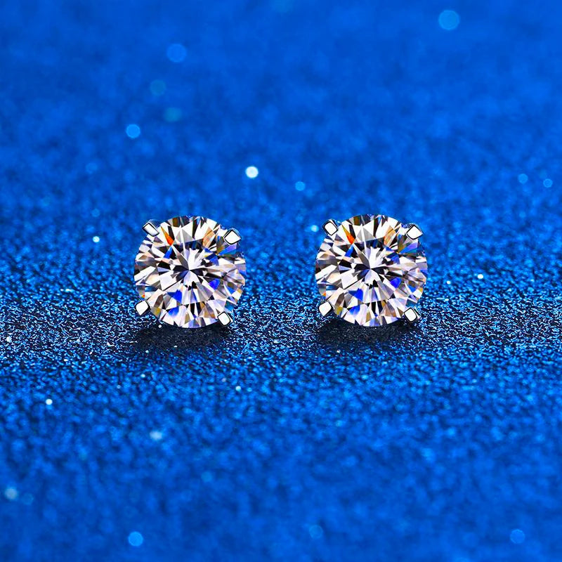 Real 0.4-4 Carat Moissanite Stud Earrings for Women Men Solid 925 Sterling Silver Solitaire Round Diamond Earrings Fine Jewelry