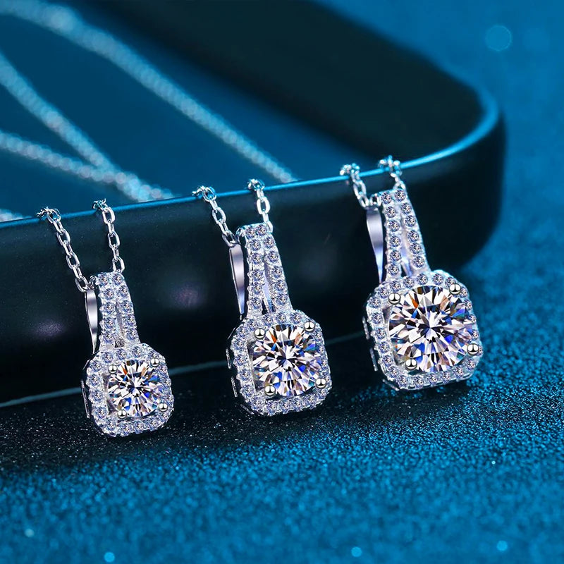 Moissanite Pendant Sterling Silver Diamond Necklace