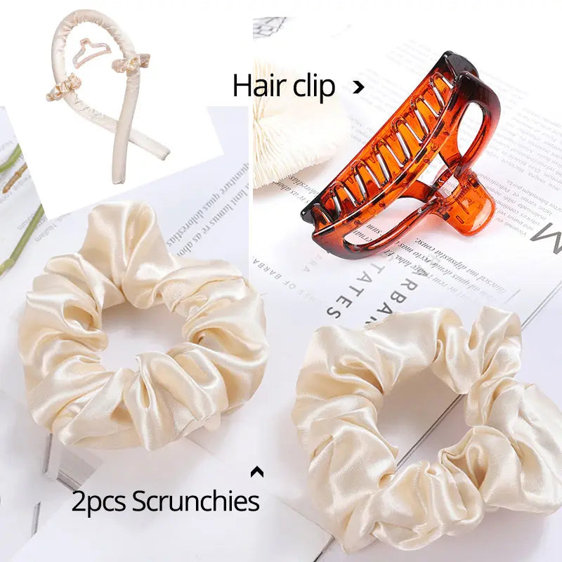 Jumbo Hair Roller Curling Rod With Hair Clips & Scrunchies 4Pcs/Set