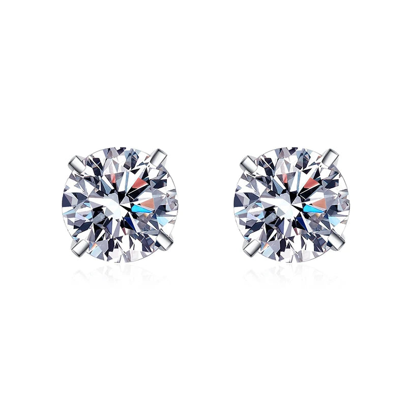 Real 0.4-4 Carat Moissanite Stud Earrings for Women Men Solid 925 Sterling Silver Solitaire Round Diamond Earrings Fine Jewelry