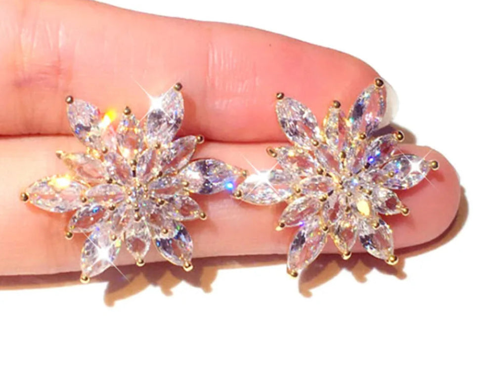 Super Sparkle Zircon Flower Bouquet Luxury Earrings