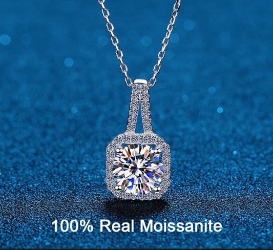 Moissanite Pendant Sterling Silver Diamond Necklace