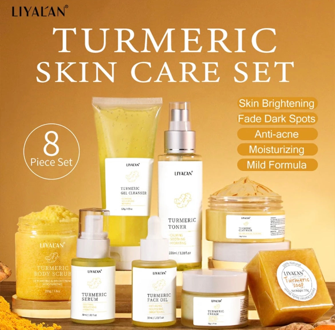 LIYAL’AN 8pcs Turmeric Skin Care Set