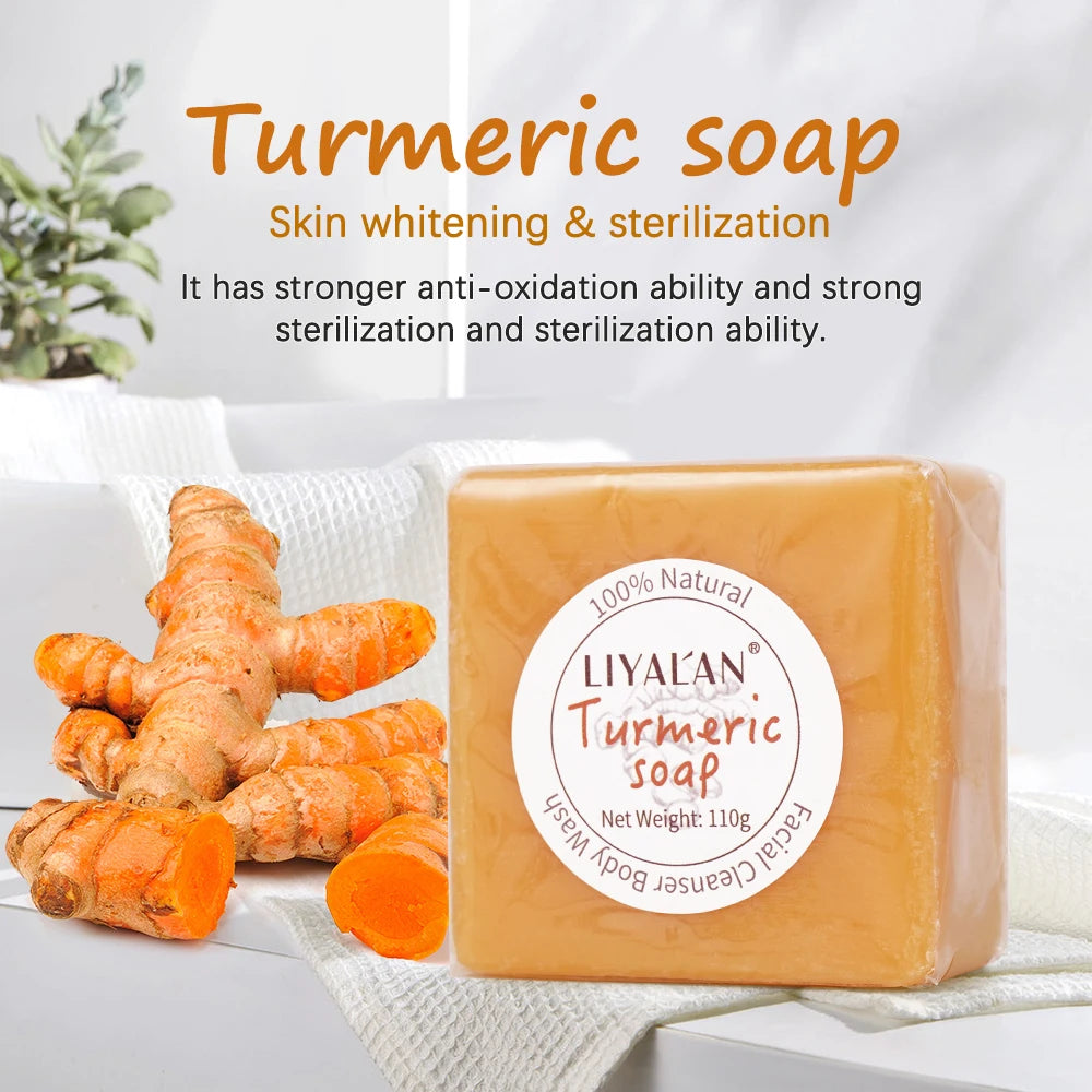 LIYALAN Turmeric Face Soap Acne Treatment  Dark Spot Correcting Moisturizing Handmade Bath Soap