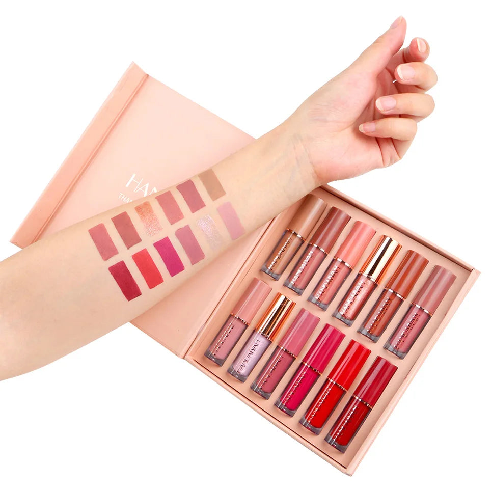 12Pcs/Box Matte Liquid Lipstick + High Shine  Lip Gloss Makeup Set