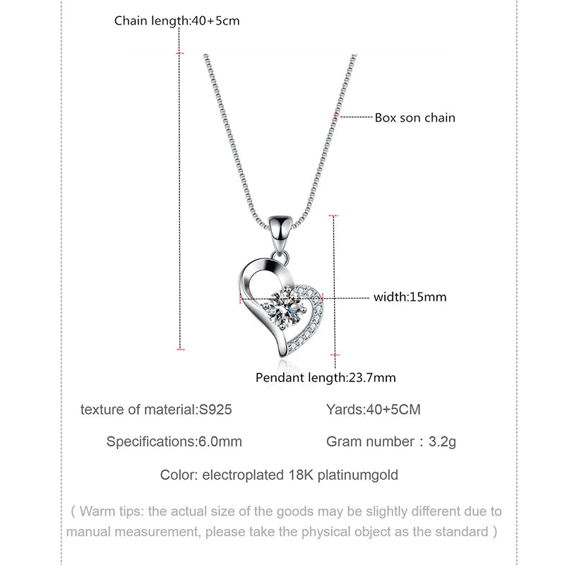 18k White Gold Diamond Necklace 925 Sterling Silver Moissanite Heart Pendant