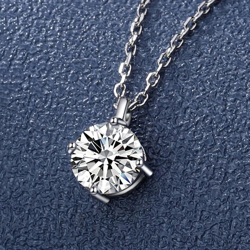 Real Moissanite Pendant 100% 925 Sterling Silver Classic Round Diamond Necklace Fine Jewelry