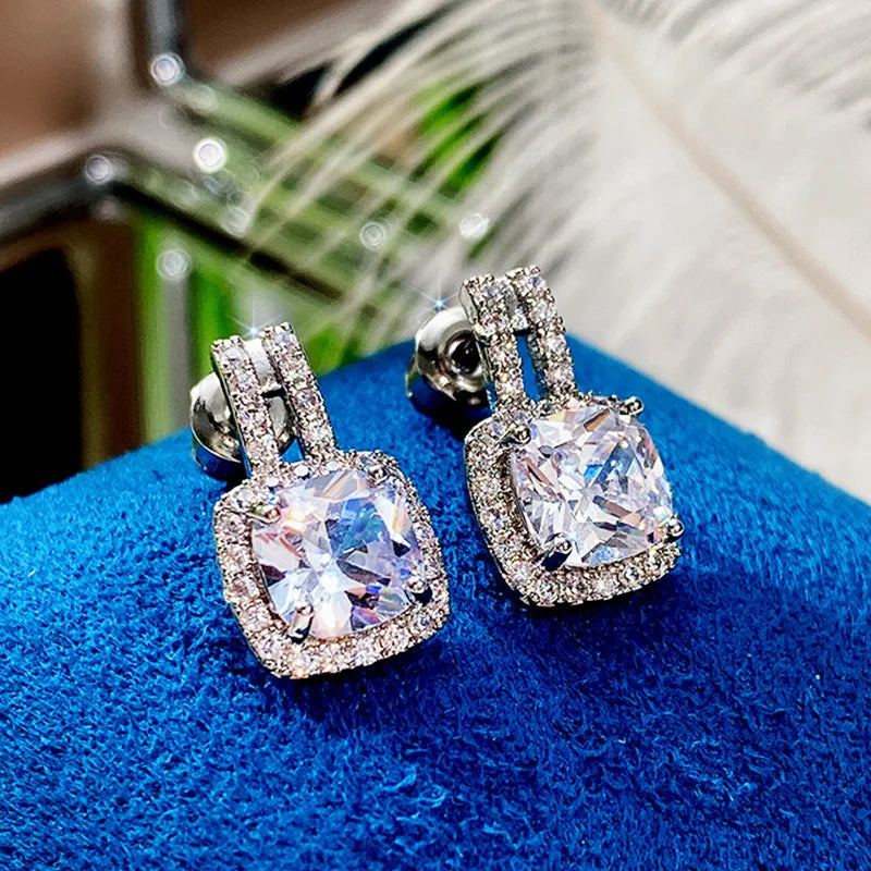 NEW Drop Shape AAA+Zirconia Crystal Earring Square Hollow Earrings