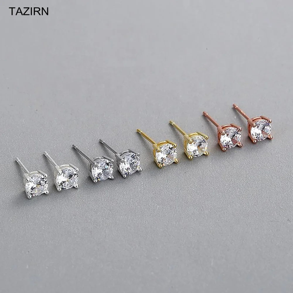 Sterling Silver Platinum Plated Round Cubic Zirconia Earrings