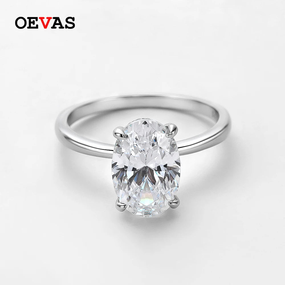 OEVAS 100% 925 Sterling Silver 8*12mm Oval High Carbon Diamond Rings For Women Sparkling Wedding Party Fine Jewelry Wholesale