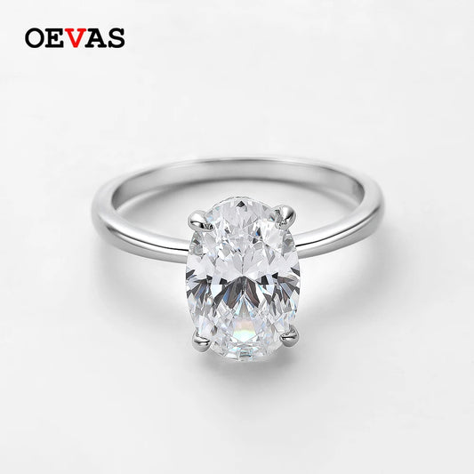 OEVAS 100% 925 Sterling Silver 8*12mm Oval High Carbon Diamond Rings For Women Sparkling Wedding Party Fine Jewelry Wholesale