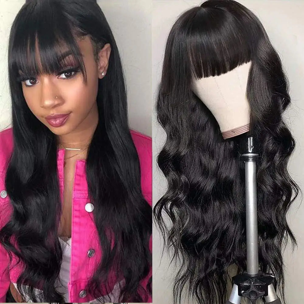 Brazilian Body Wave Human Hair Wig With Bangs
