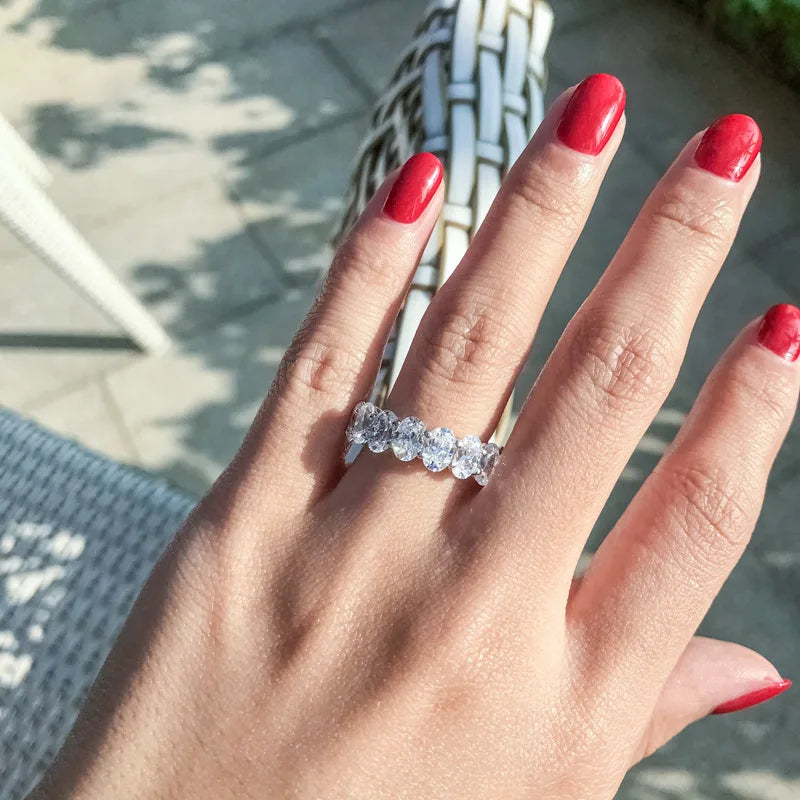 100% 925 Sterling Silver SONA Diamond Rings Luxury 4*6mm Round White Gemstone