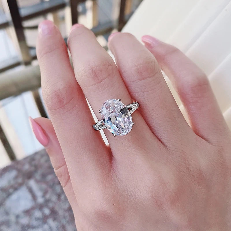 925 Sterling Silver Diamond Ring White Oval Gemstone