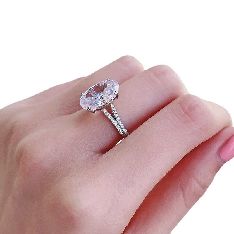 925 Sterling Silver Diamond Ring White Oval Gemstone