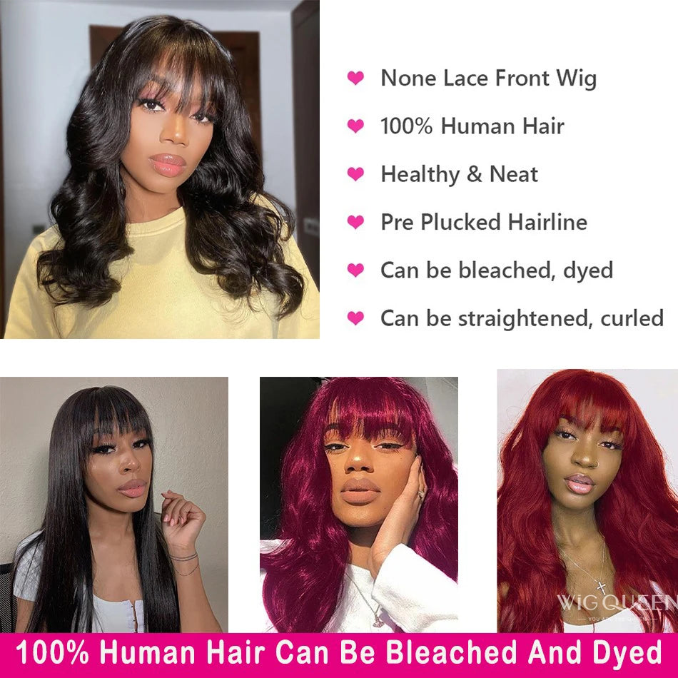 Brazilian Body Wave Human Hair Wig With Bangs