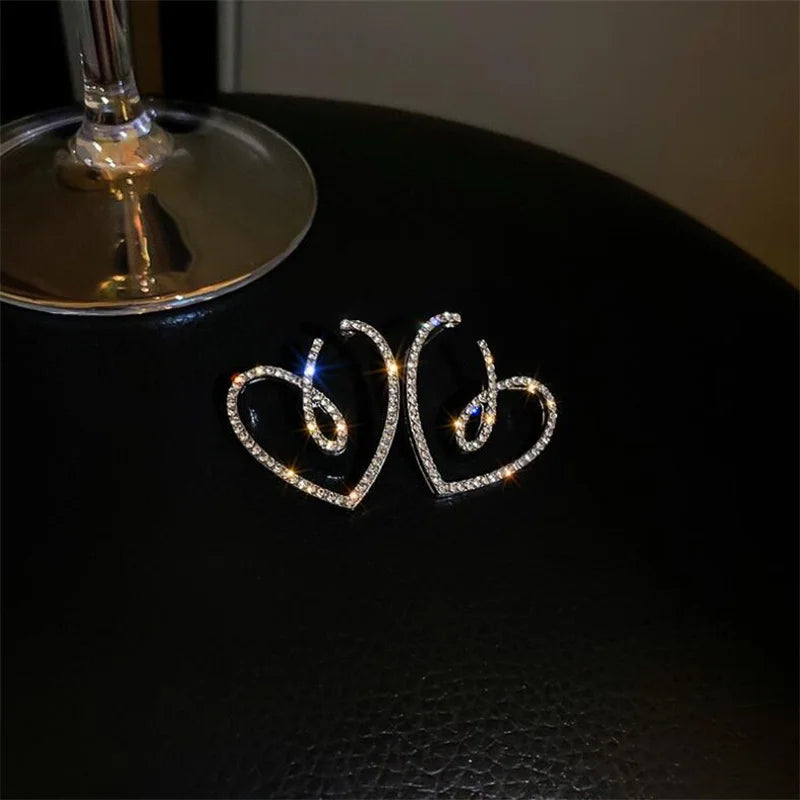 Fashion Love Heart Crystal Earrings for Women Trend Korean Bow Geometric Rhinestones Earrings Wedding Statement Jewelry Gifts