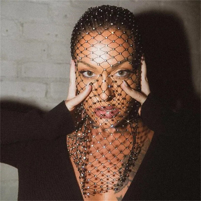 rhinestone stretch mesh hood bandana holiday carnival sparkling diamond mask Halloween Hot selling accessories women's pullover