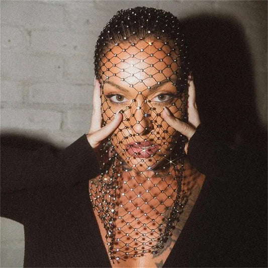 rhinestone stretch mesh hood bandana holiday carnival sparkling diamond mask Halloween Hot selling accessories women's pullover