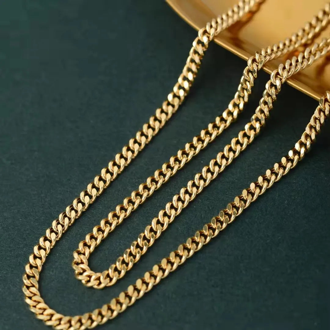 Cuban Chain Necklace & Bracelet 18K Import Solid Yellow Real Gold