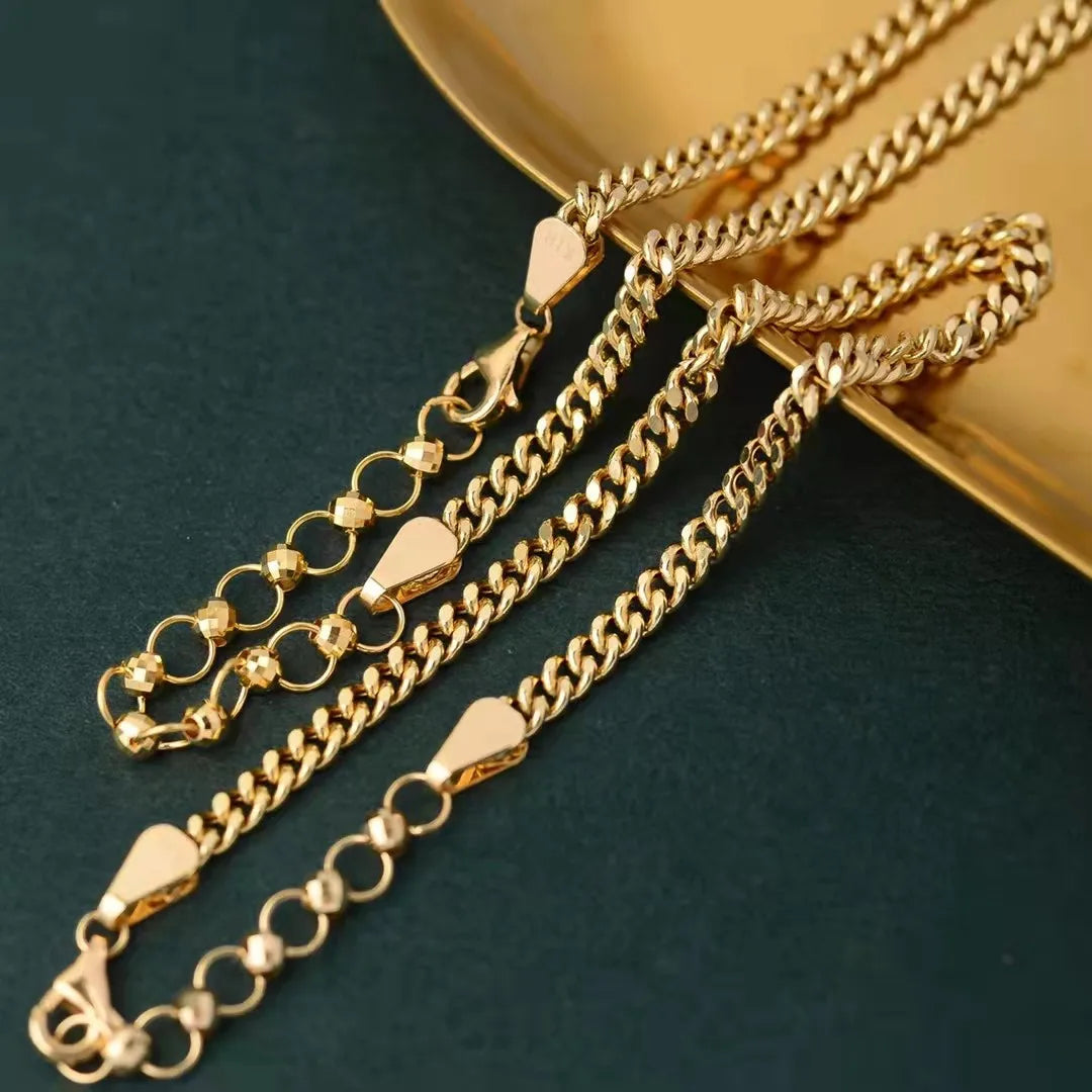 Cuban Chain Necklace & Bracelet 18K Import Solid Yellow Real Gold