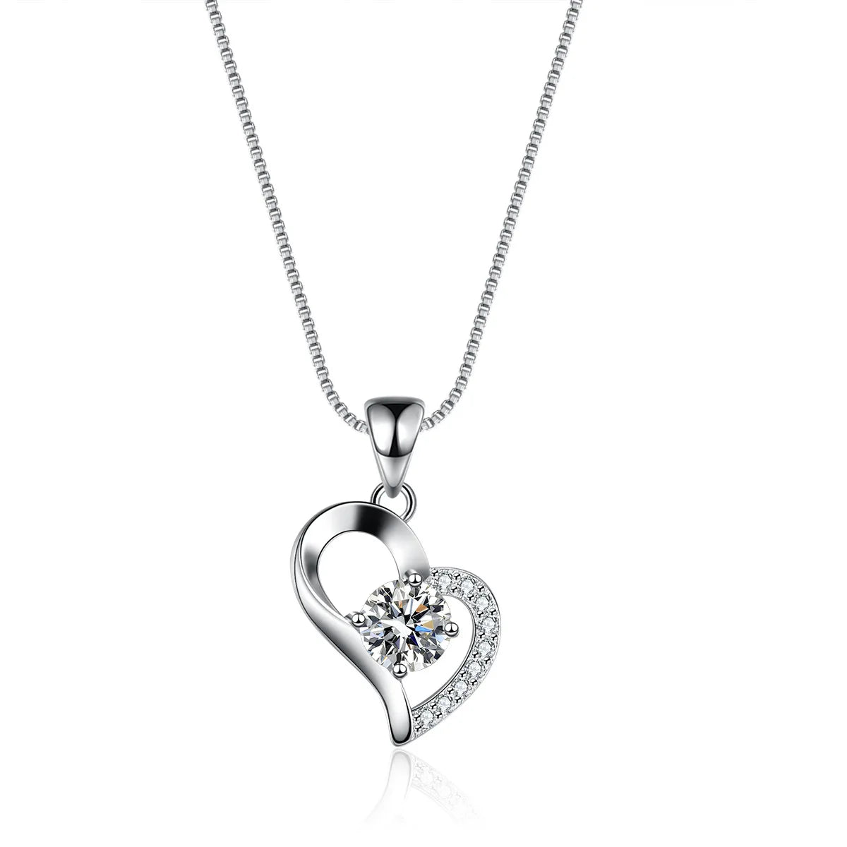 18k White Gold Diamond Necklace 925 Sterling Silver Moissanite Heart Pendant