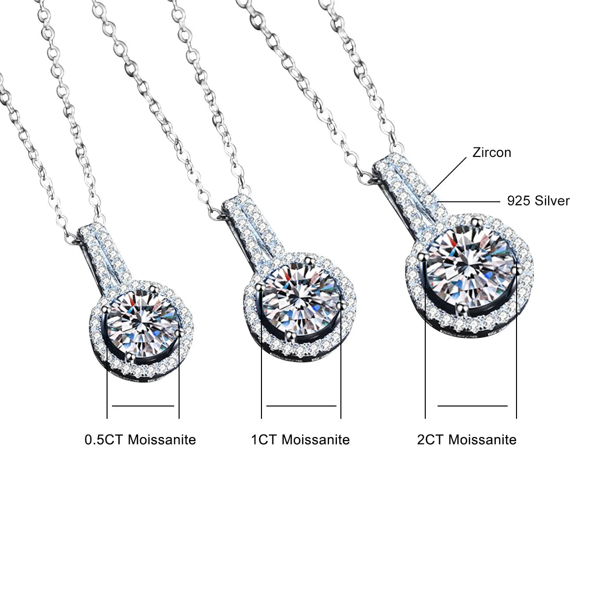 Silver 2CT Pendant White Gold Plated Necklace