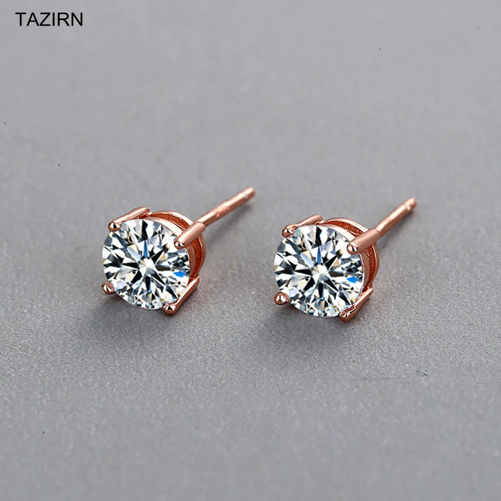 Sterling Silver Platinum Plated Round Cubic Zirconia Earrings
