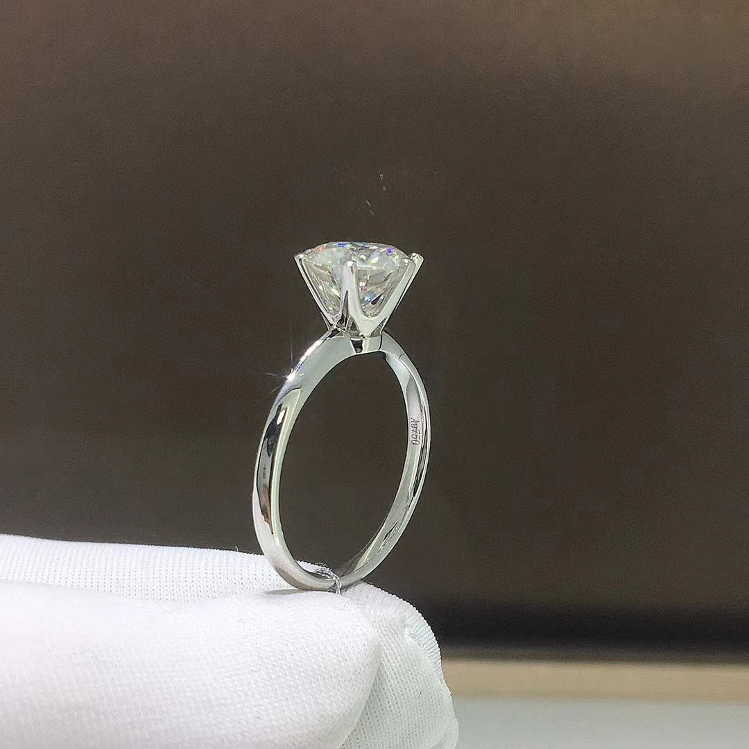 Classic 5 Carat Round Moissanite Ring Sterling Silver Plated 14K Gold High Clarity Diamond Ring