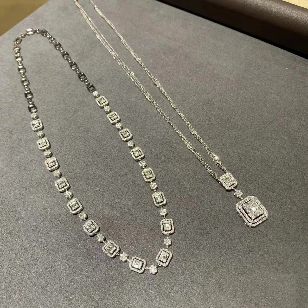 Vintage Lab Diamond Necklace 14K White Gold Chocker Necklace Pendant