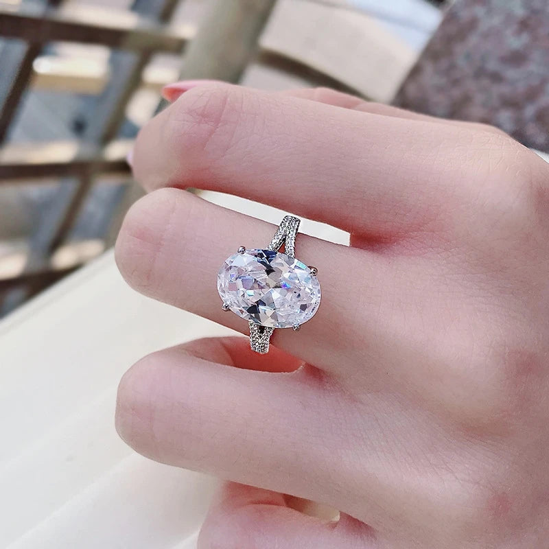 925 Sterling Silver Diamond Ring White Oval Gemstone