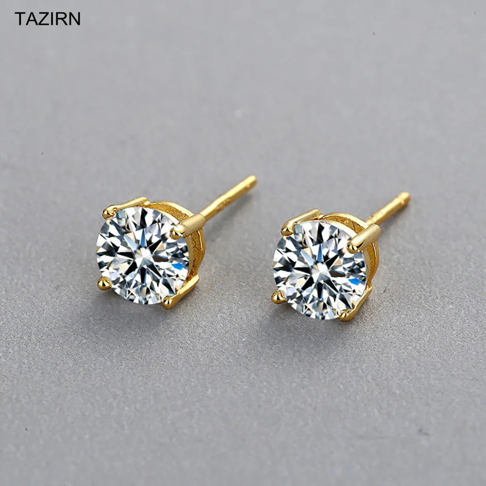 Sterling Silver Platinum Plated Round Cubic Zirconia Earrings