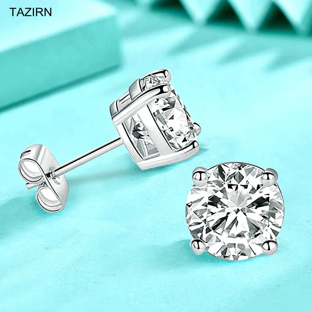 Sterling Silver Platinum Plated Round Cubic Zirconia Earrings