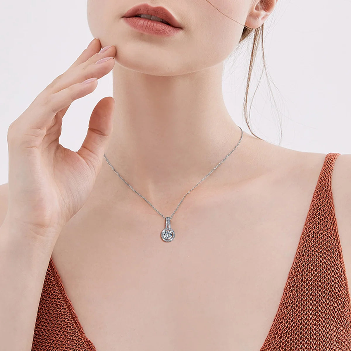 Silver 2CT Pendant White Gold Plated Necklace