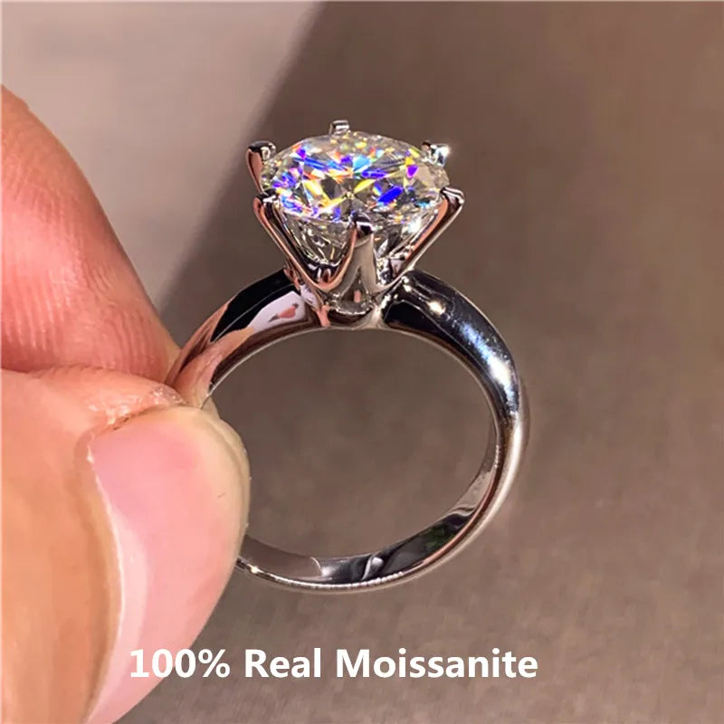 Classic 5 Carat Round Moissanite Ring Sterling Silver Plated 14K Gold High Clarity Diamond Ring