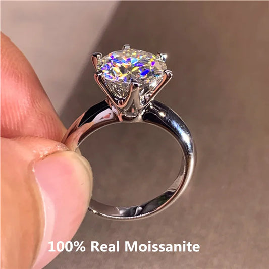 Classic 5 Carat Round Moissanite Ring Sterling Silver Plated 14K Gold High Clarity Diamond Ring