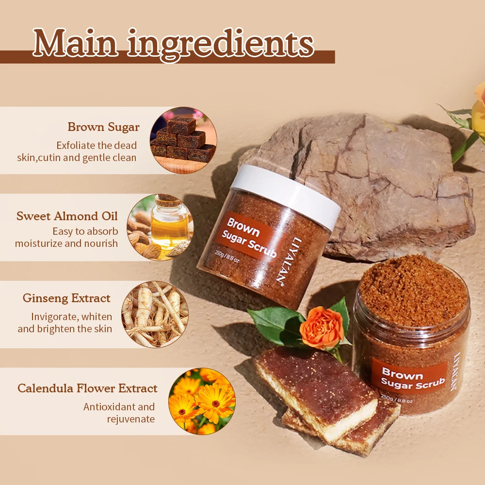 LIYALAN Brown Sugar Exfoliating Deep Cleaning Organic Body Scrub