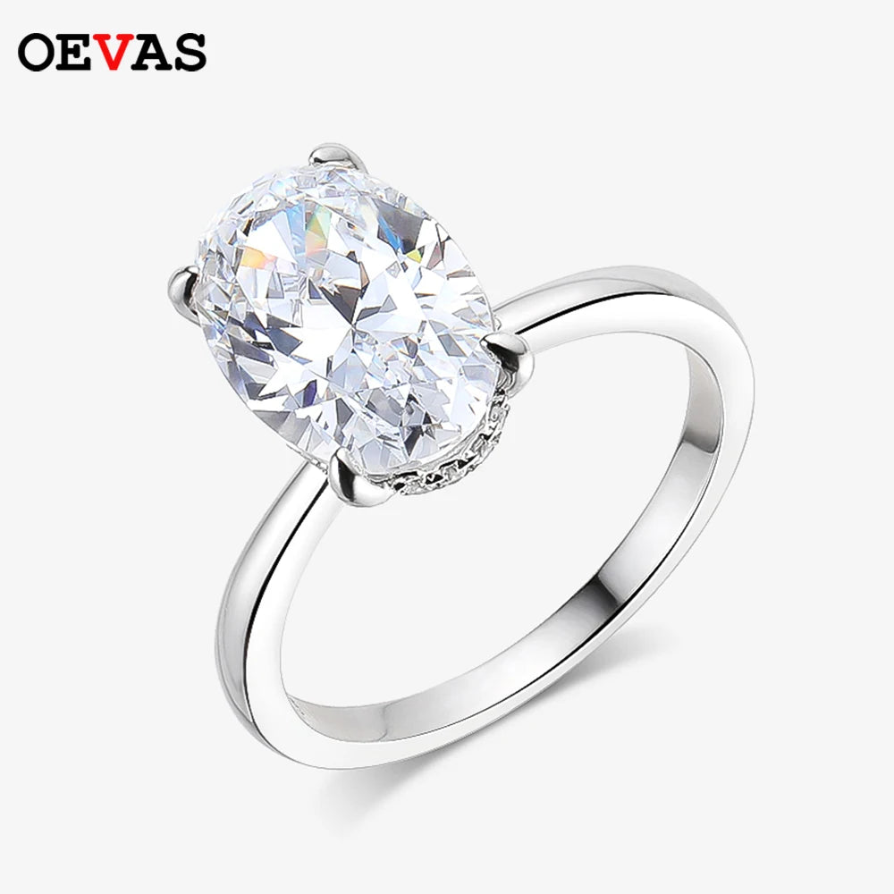 OEVAS 100% 925 Sterling Silver 8*12mm Oval High Carbon Diamond Rings For Women Sparkling Wedding Party Fine Jewelry Wholesale