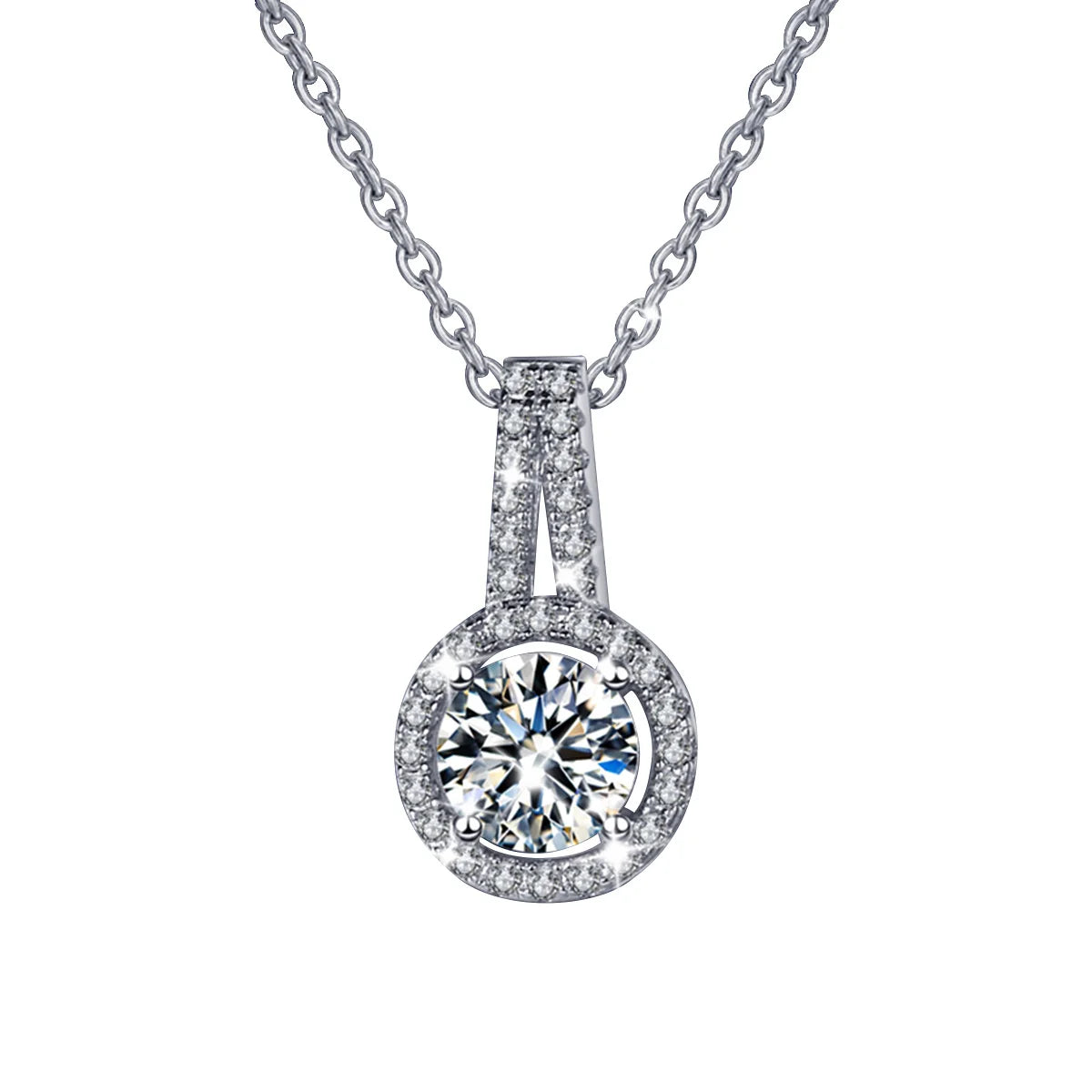 Silver 2CT Pendant White Gold Plated Necklace