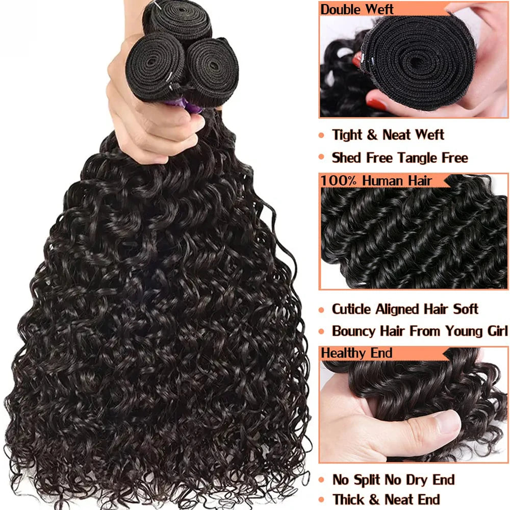 Peruvian 10A  Water Wave Bundles Unprocessed Curly Hair Extensions