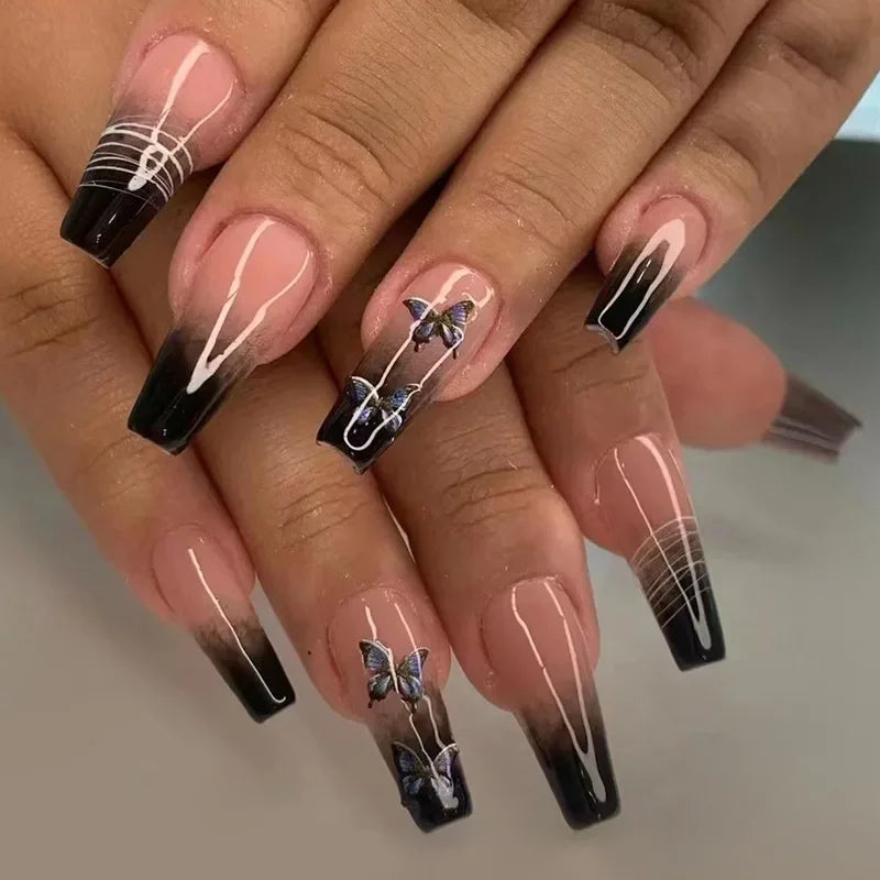 24Pcs Long Ballet & Designed Press on Nails