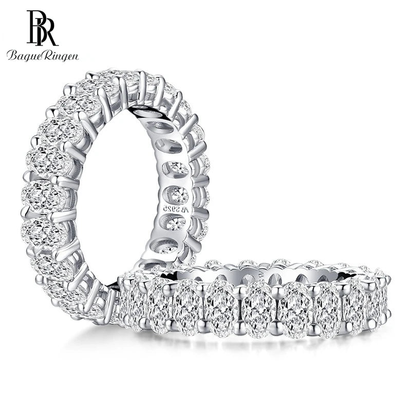 100% 925 Sterling Silver SONA Diamond Rings Luxury 4*6mm Round White Gemstone