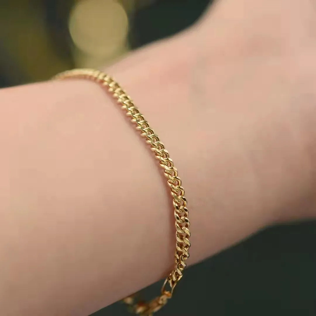 Cuban Chain Necklace & Bracelet 18K Import Solid Yellow Real Gold